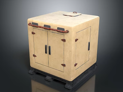 Beige Square Equipment Case With Double Doors Metal Latches And Wheels 3d model