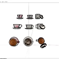 Coffee Beverages in Decorative Cups with Pink Patterns Bow Decorations Latte Art and Saucers