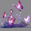 Vibrant Purple And Pink Butterfly Art Installation With Decorative Stems And Blue Base