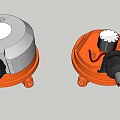 Two Orange Base Electronic Devices With Black Wire And White Top Hole 3d model