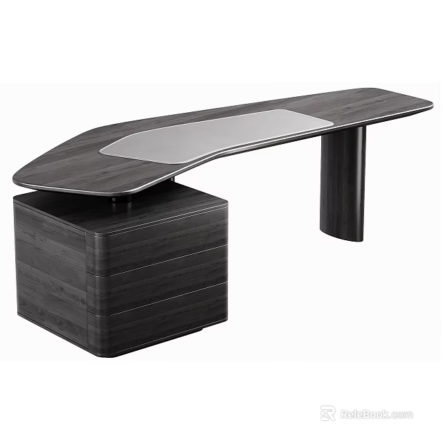 Elegant Modern Wooden Office Desk With Transparent Top And Drawer Cabinet 3d model 