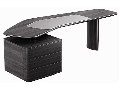 Elegant Modern Wooden Office Desk With Transparent Top And Drawer Cabinet 3d model