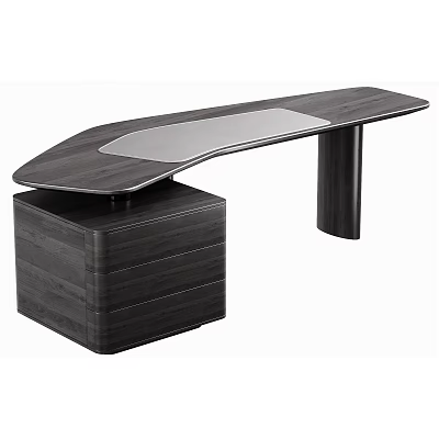 Elegant Modern Wooden Office Desk With Transparent Top And Drawer Cabinet 3d model