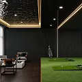 Indoor Golf Simulator Interior With Large Screen Golf Course View And Hitting Mats 3d model