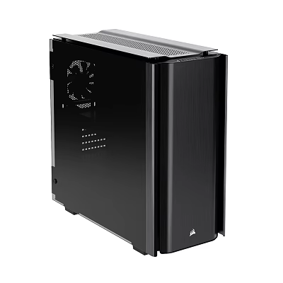 Sleek Black Computer Case With Transparent Side Panel Cooling Fan And Modern Design 3d model