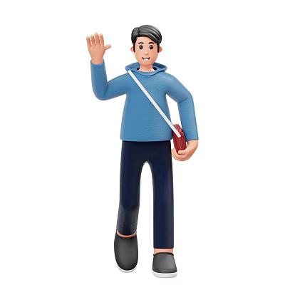 Man in Blue Hoodie Waving Hand Casually Carrying Red Bag Standing 3d model