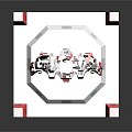 Red and White Robot Model on VINDICATOR Display Stand with Mechanical Design