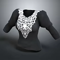 Elegant Black Top With White Lace Neckline And Puffed Sleeves Design