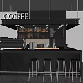 Modern Restaurant Coffee Bar Interior With Black Counter COFFEE Sign And Metal Bar Stools