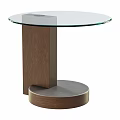 Modern Round Glass Top Side Table With Stylish Wooden Base Design 3d model