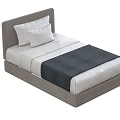 Modern Simple Single Bed With Gray Headboard White Mattress Two Pillows And Dark Blanket