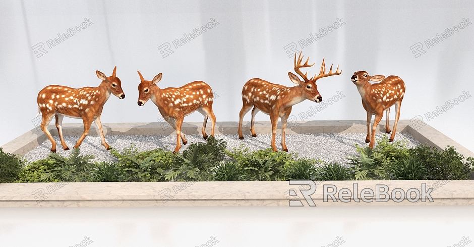 Dynamic Sika Deer Combination Senling Animal Fawn Sika Deer Doe Deer Christmas Deer Green Plant model