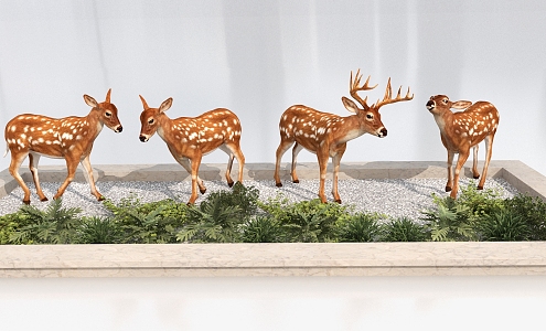 Dynamic Sika Deer Combination Senling Animal Fawn Sika Deer Doe Deer Christmas Deer Green Plant 3d model