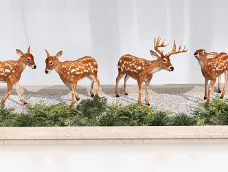 Dynamic Sika Deer Combination Senling Animal Fawn Sika Deer Doe Deer Christmas Deer Green Plant 3d model