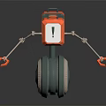Red Robot With Square Body Exclamation Mark Sign Large Wheel Mechanical Arms And Red Clamps