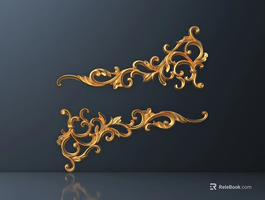 Ornate Golden Carved Corner Decorations With Intricate Scroll And Floral Patterns 3d model