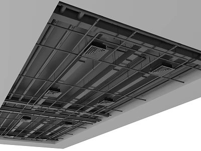 Industrial Suspended Ceiling With Metal Framework Support Beams And Ventilation Grilles 3d model