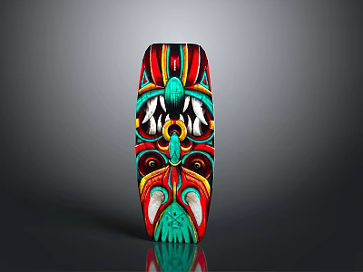 Colorful Traditional Decorative Weapon With Intricate Facial Patterns And Artistic Design 3d model