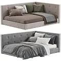 Modern Upholstered Kids Bed with Tufted Headboard Soft Pillows and Cozy Blankets
