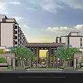 Modern Sales Office Architecture Featuring Elegant Entrance Landscaped Gardens And Surrounding High Rises