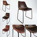 Brown Leather Office Chair With Metal Frame And Stitched Details