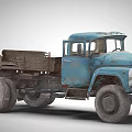 Vintage Blue Truck With Wooden Cargo Bed And Worn Out Exterior