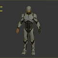 Futuristic Sci Fi Robot Character With Silver Black Armor Glowing Eyes And Orange Hand Details