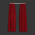 Red Pleated Curtains With White Rod For Interior Decoration On Dark Background