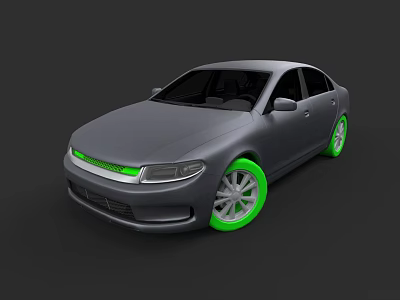 Gray Sedan With Green Rims And Front Trim Stylish Design Features 3d model
