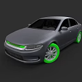 Gray Sedan With Green Rims And Front Trim Stylish Design Features