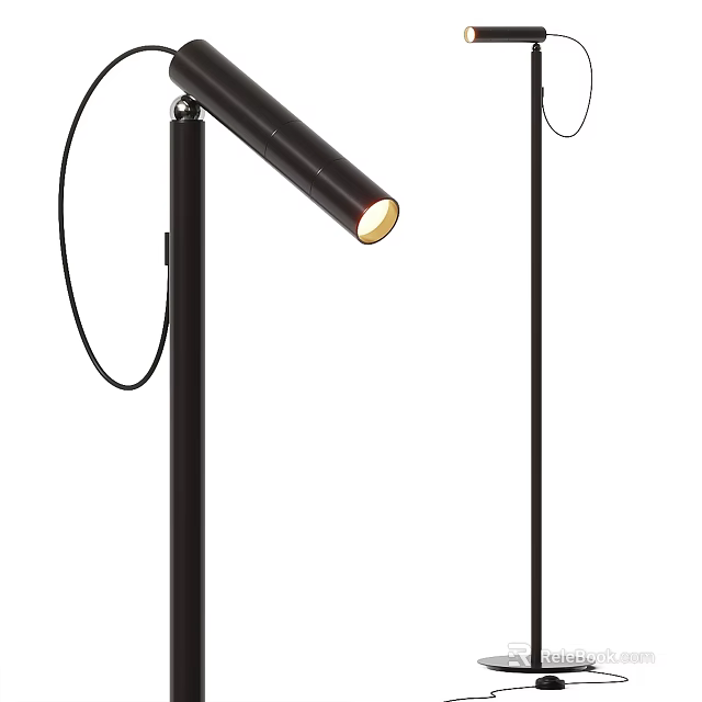 Modern Black Floor Lamp With Sleek Design Adjustable Head And Thin Pole 3d model