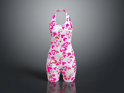 Fashionable White Bodysuit With Pink Red Heart Patterns And Modern Design 3d model