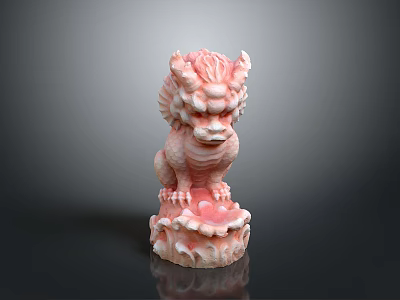 Pink Carved Kirin Statue With Traditional Decorative Base And Intricate Details 3d model