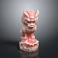 Pink Carved Kirin Statue With Traditional Decorative Base And Intricate Details