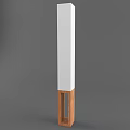 Minimalist Floor Lamp With White Columnar Body And Wooden Support Stand