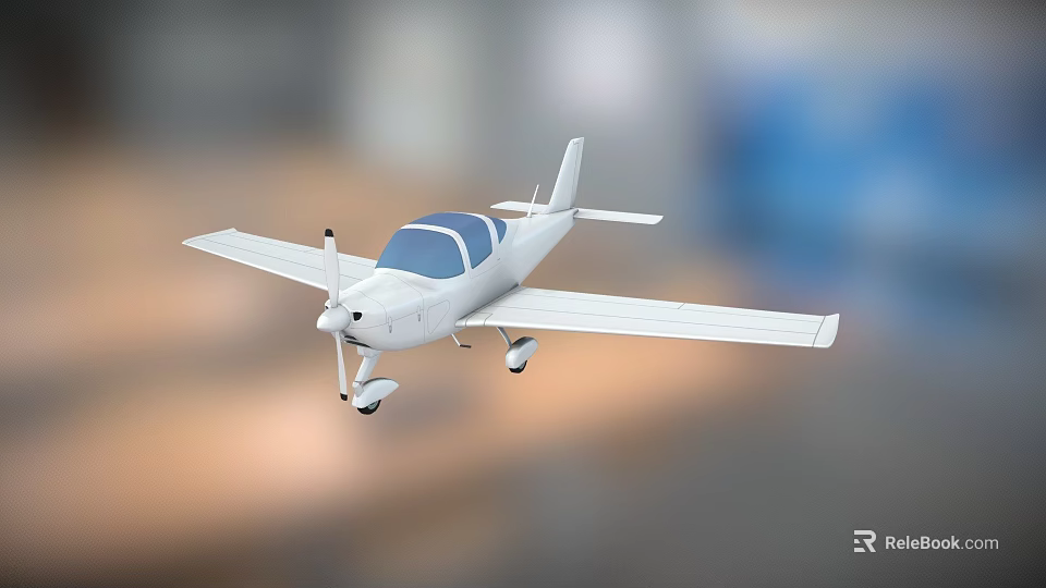 Small White Airplane With Propeller And Two Seats Straight Wings Design 3d model 