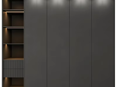 Modern Dark Dresser with Illuminated Open Shelves and Storage Compartments 3d model