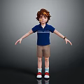 3D Boy Character Model With Blue Polo Shirt Brown Shorts Red Socks And White Shoes