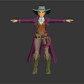 Western Style Female Character In Purple Coat Red Vest With Holster Standing Pose