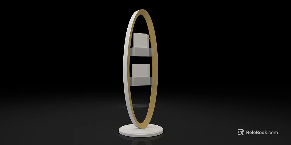 Modern Floor Standing Storage Shelf with Golden Circular Frame White Base and Two Shelves 3d model 