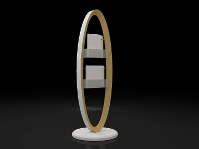 Modern Floor Standing Storage Shelf with Golden Circular Frame White Base and Two Shelves 3d model