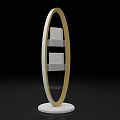 Modern Floor Standing Storage Shelf with Golden Circular Frame White Base and Two Shelves