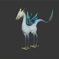 Elegant Mythical Creature 3D Model With White Body Blue Wings Tail Limbs And Yellow Horn