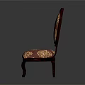 Classical Style Chair With Dark Brown Upholstery Golden Floral Patterns And Carved Wooden Legs