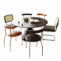 Modern Dining Table and Chair Combination Round Dining Table Dining Chair 3d model