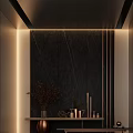 Modern Luxurious Foyer Design With Warm Lighting Dark Wall And Ornaments