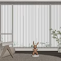 Modern Interior With Venetian Blinds Covering Large Window Beige Armchair Rabbit Figurine And Potted Plant