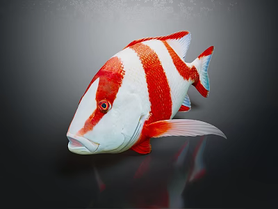 Vibrant Red And White Striped Fish With Colorful Fins On Dark Background 3d model