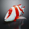 Vibrant Red And White Striped Fish With Colorful Fins On Dark Background