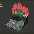 Scenic Cliffside Landscape With Small House Pine Trees Red Buoy And Turbulent Waves